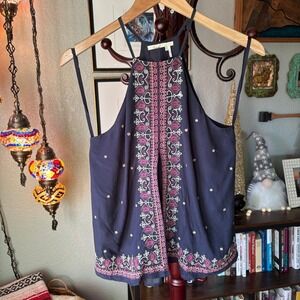 NWT Anthropologie Floreat Embroidered Sheath Blouse Size 0 Navy